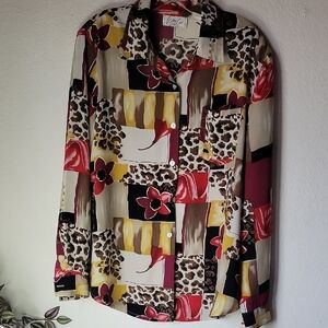 Kathy Che Vintage Colorful Patterned Button-Up Shirt Size Approx XL